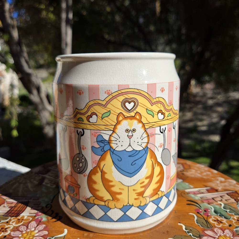 Vtg. 80's Lisa Berrett‎ Ceramic Fat Cat In Kitchen Cookie Jar Replacement Jar